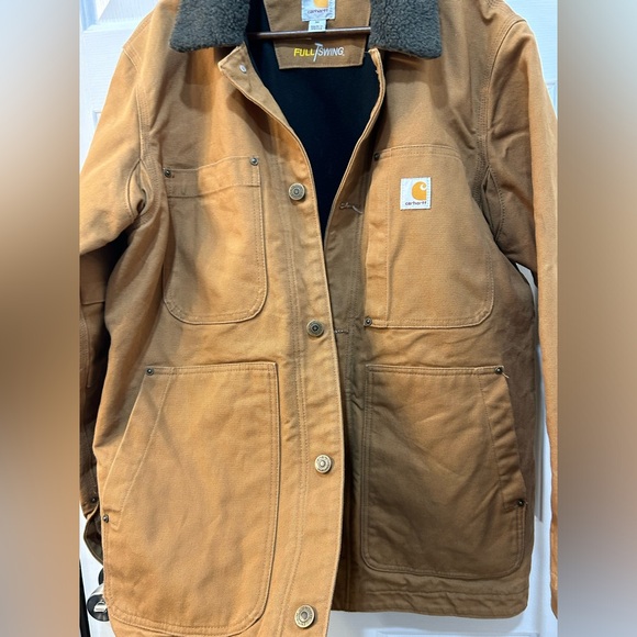Carhartt Full Swing Chore Coat Mens M Tan Canvas Fleece Lined Workwear Jacket - Picture 5 of 13